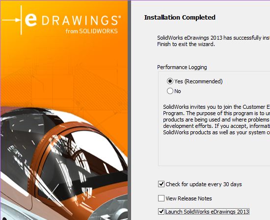 SolidWorks eDrawings Viewer setup finished