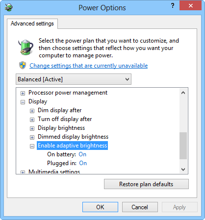 Enable adaptive brightness