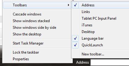 Enable Address Toolbar On Taskbar