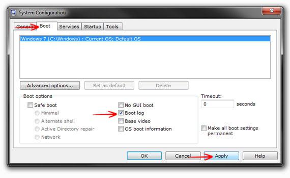 Enable Boot Log in Windows 7