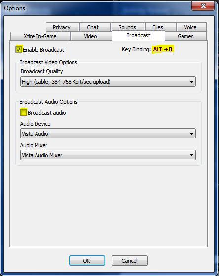 Enable Broadcast Xfire