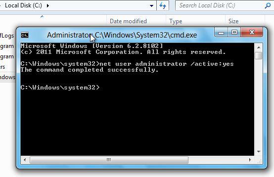 Enable hidden administrator account in Windows 8