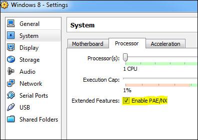 Enable PAE for Windows 8