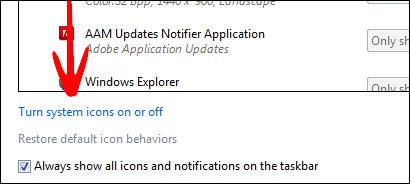 Windows 7: Turn System Icons on or off