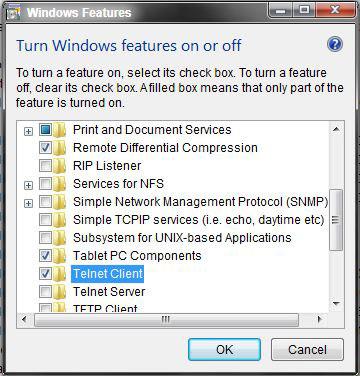 Enable Telnet Client Windows 7