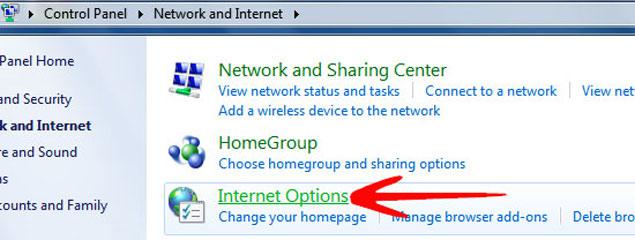 internet options