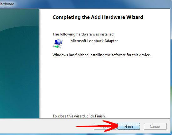 finish install microsoft loopback adapter