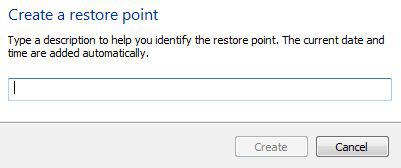 Enter name for restore point