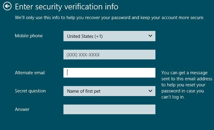 Enter Security Verification Info