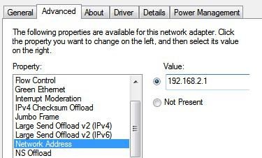 Entering Network Address Into Network Adapter Properties