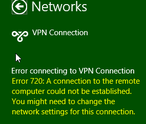vpn 720 a connection to the remote computer could not be established
