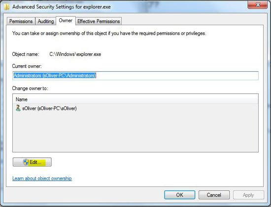 Explorer.exe Edit Owner