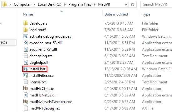 Extract the MadVR package and run the install file