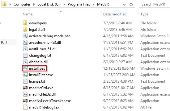 Extract the MadVR package and run the install file