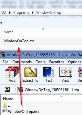 Extract the Window On Top executable to its own folder
