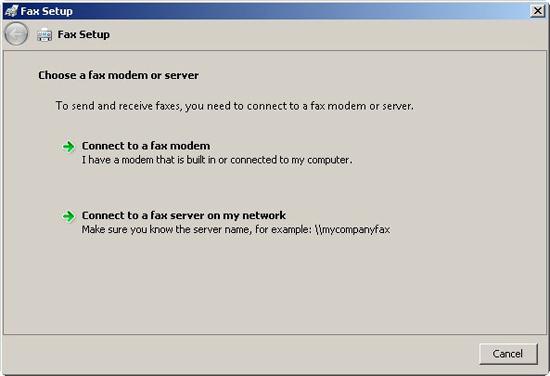 page 1 of the fax setup wizard