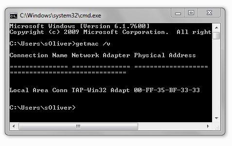 Find Hardware Address in Windows 7