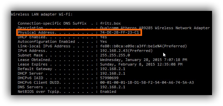 Finding Mac Address For Wifi Adapter