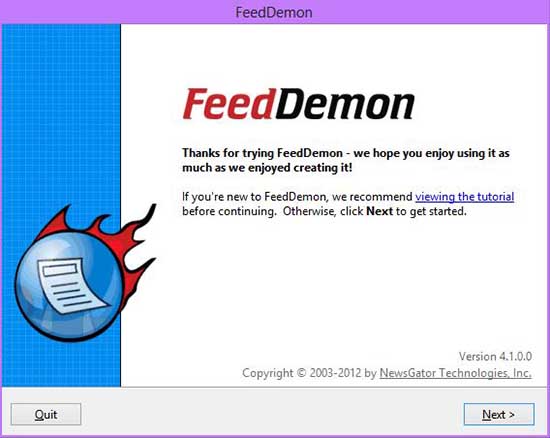 FeedDemon setup wizard on first start