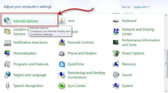 click Internet Options