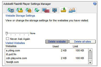 flash web storage settings