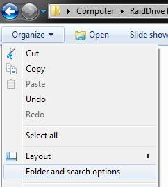 Folder And Search Options Selected