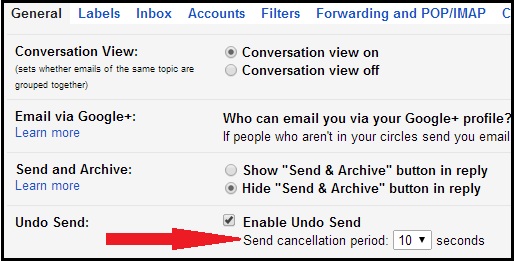 gmail enable undo send