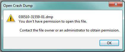 How to open Crash DMP file: Permission error