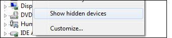 How to show hidden devices in Windows 7