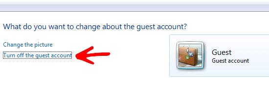 Turn off guest account