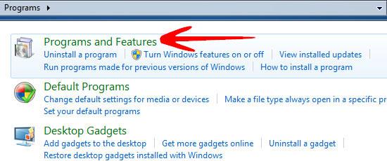 program and features