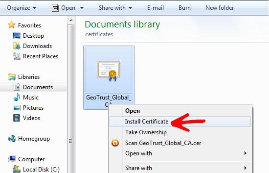 Open certificate file