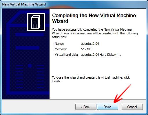 finish vm wizard