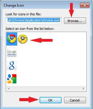 Browse icon from file or select from list.