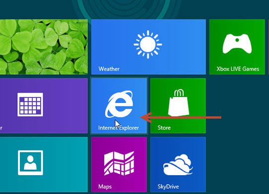 Open Internet Explorer 10 in Metro Menu Windows 8