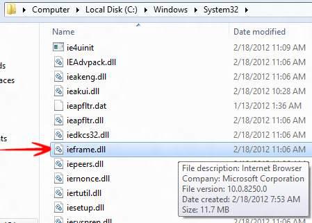 Place IEframe.dll file in Windows System32 folder
