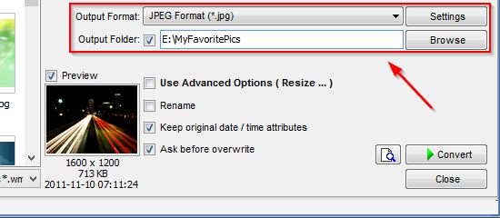 Set the output format and output folder
