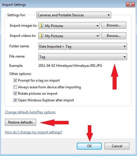 Change your import settings at this panel