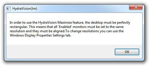 In Order To Use The Hydravision Maximize Feature The Desktop Must Be Perfectly Rectangular