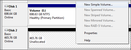 Initialize New Hard Drive: Add Volume