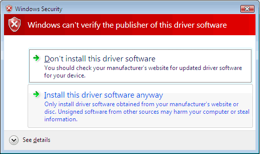 Install this driver software anyway