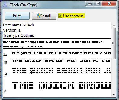 installing fonts using a shortcut