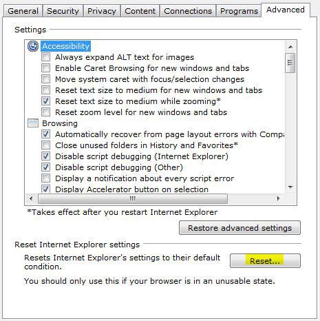 Internet Explorer Advanced Settings