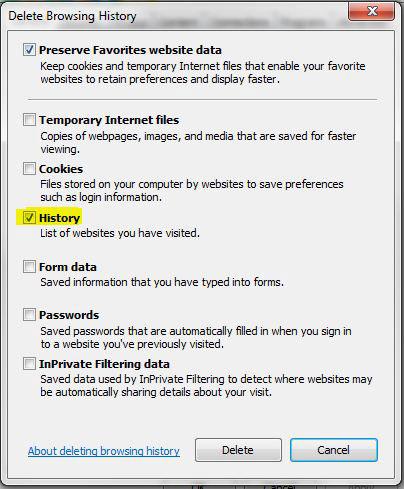 Internet Explorer: Delete Browsing History on Windows 7