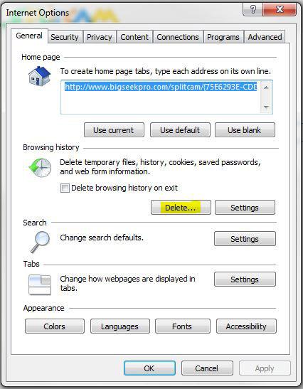 Internet Explorer: Delete Browsing History