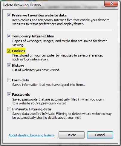 Internet Explorer: Delete Cookies on Windows 7