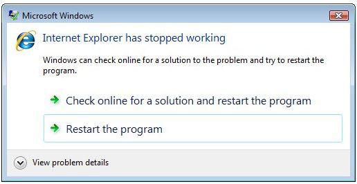 Internet Explorer has stopped working