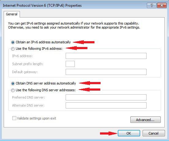 Settings for IPv6