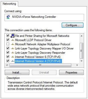 Internet protocol version 4 with dhcp settings