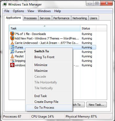iTunes: Go To Process